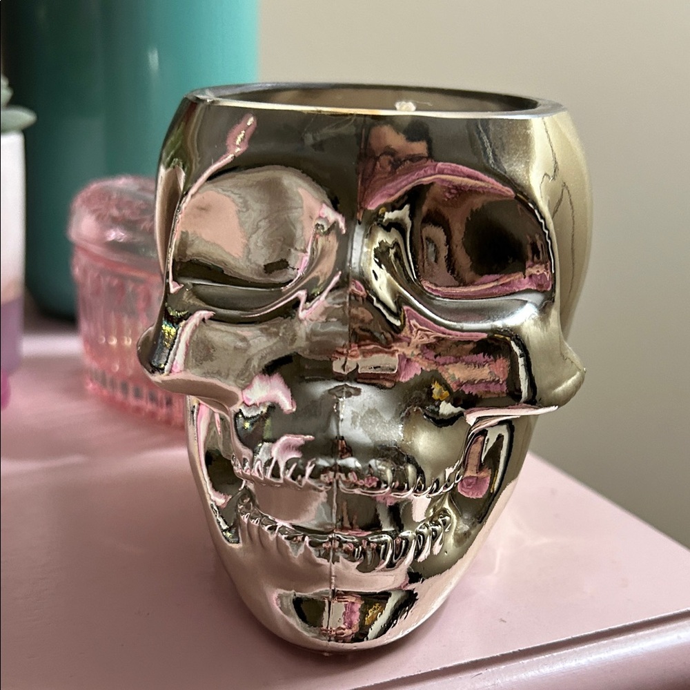 Silver skull candle